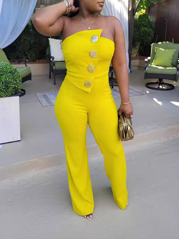 Button Strapless Jumpsuit--Clearance