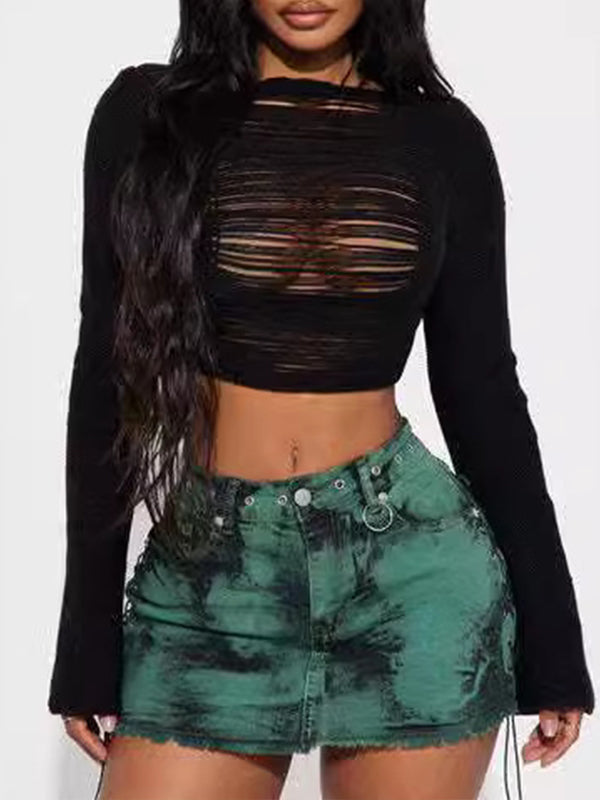 Ripped Cropped Sweater--Clearance