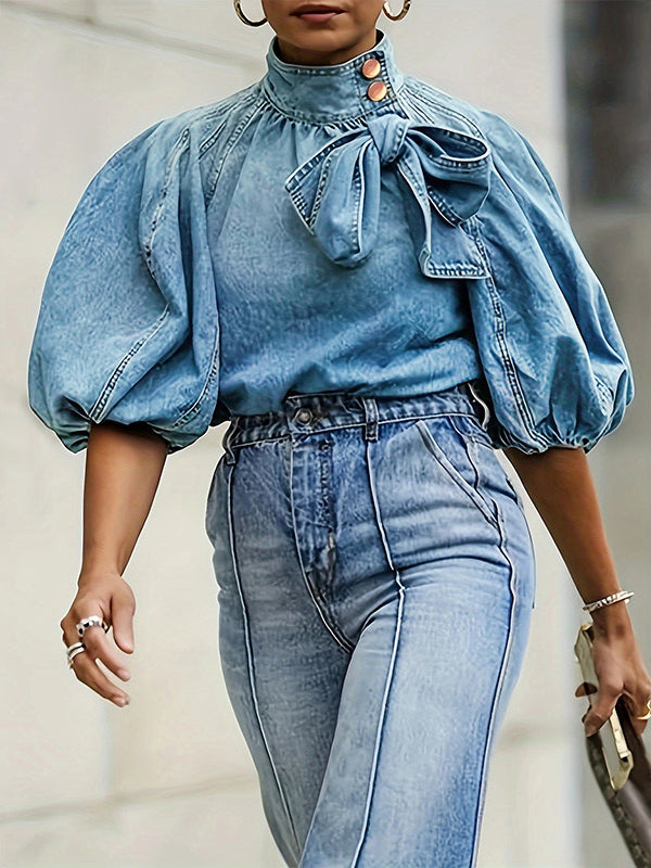 Tied Denim Top--Clearance Icy Blue M