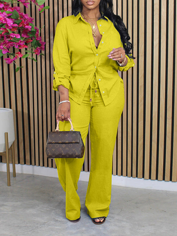 Solid Shirt & Straight Pants Set Yellow