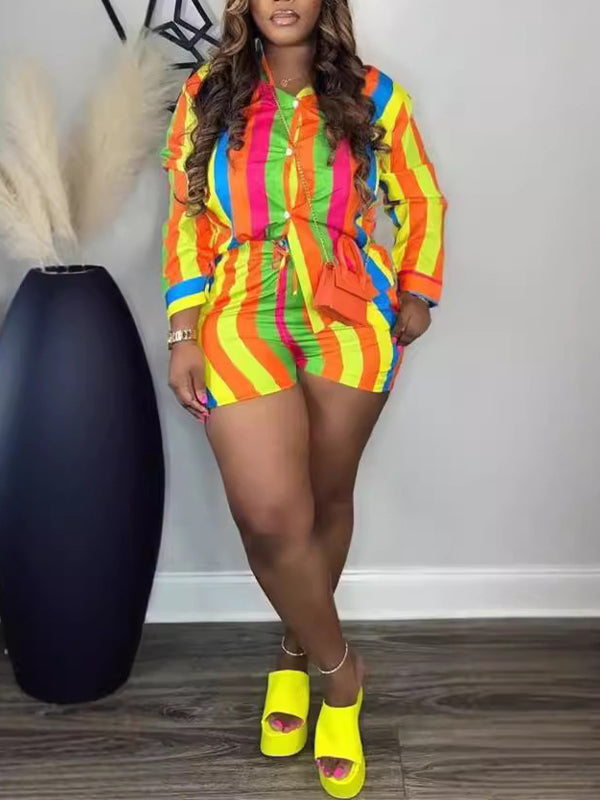 Stripe Shirt & Shorts Set Multicolor