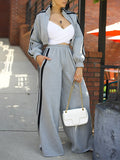 Side Stripe Jacket & Wide-Leg Pants Set Gray