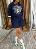 Printed Sweatshirt & Pleated Skirt Set--Clearance