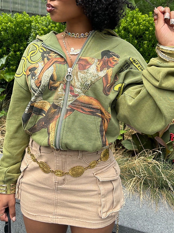Printed Zip-Front Hoodie--Clearance
