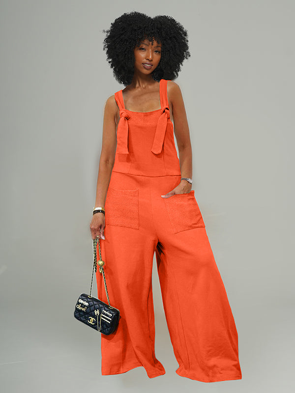 Tied Wide-Leg Overalls Orange