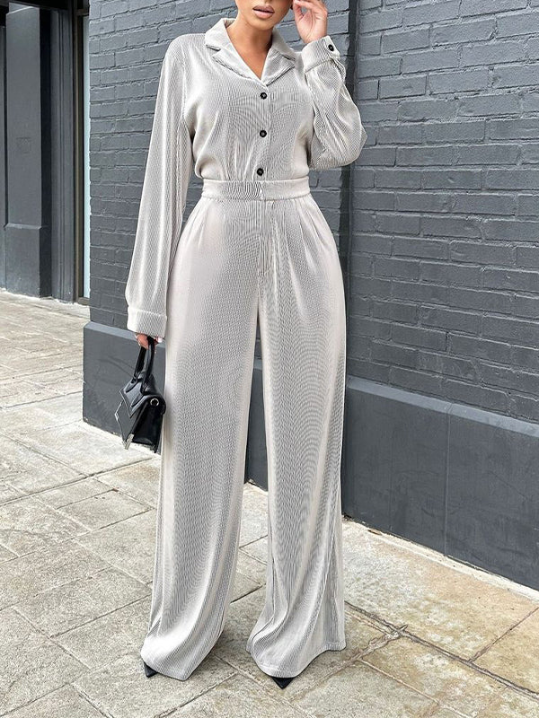 Button-Front Shirt & Pants Set--Clearance Light Gray S