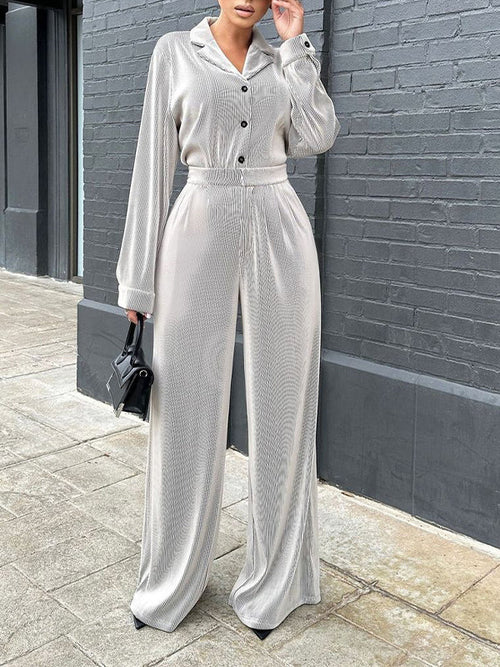Button-Front Shirt & Pants Set--Clearance Light Gray S
