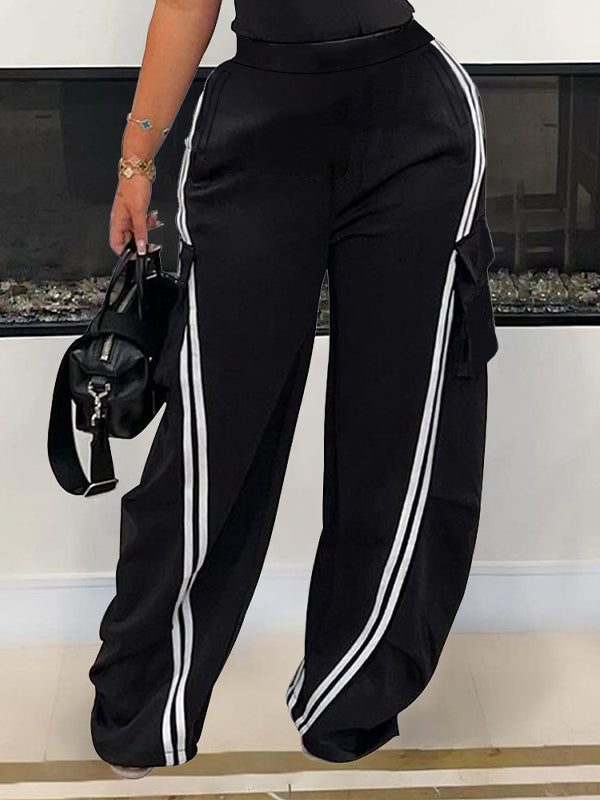 Stripe Cargo Wide-Leg Pants--Clearance