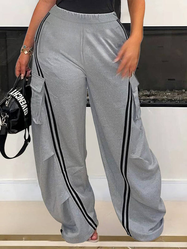 Stripe Cargo Wide-Leg Pants--Clearance