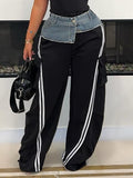 Denim Combo Stripe Cargo Pants Black