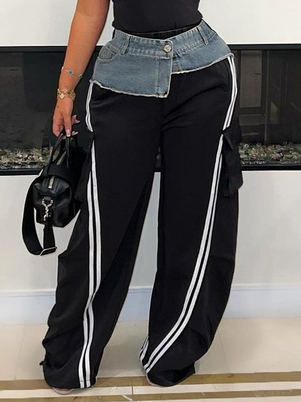 Denim Combo Stripe Cargo Pants Black
