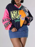 Printed V-Neck Sweatshirt--Clearance Multicolor S