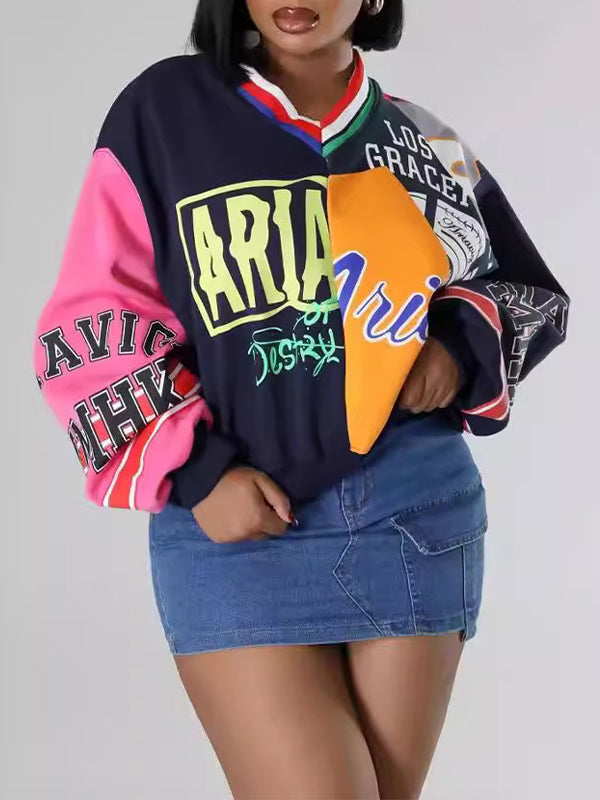 Printed V-Neck Sweatshirt--Clearance Multicolor S