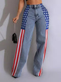 Printed Combo Jeans--Clearance Medium Wash Blue S