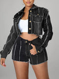 Fringe Denim Jacket--Clearance Black S