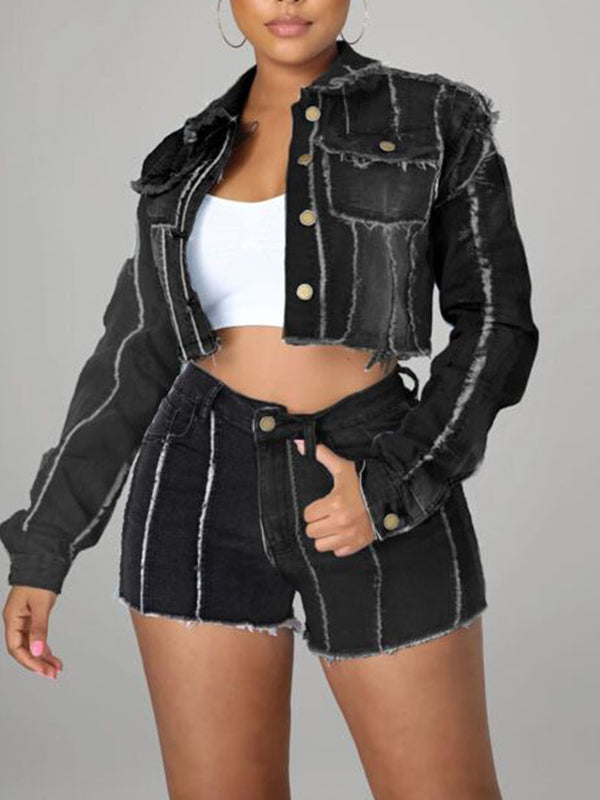 Fringe Denim Jacket--Clearance Black S