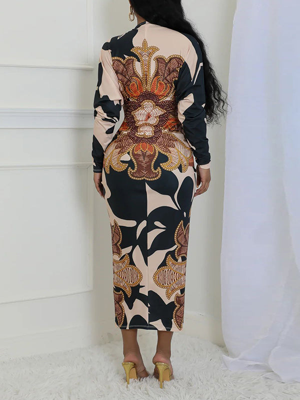 Printed V-Neck Ruched Dress--Clearance