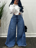Wide Leg Jeans Medium Wash Blue