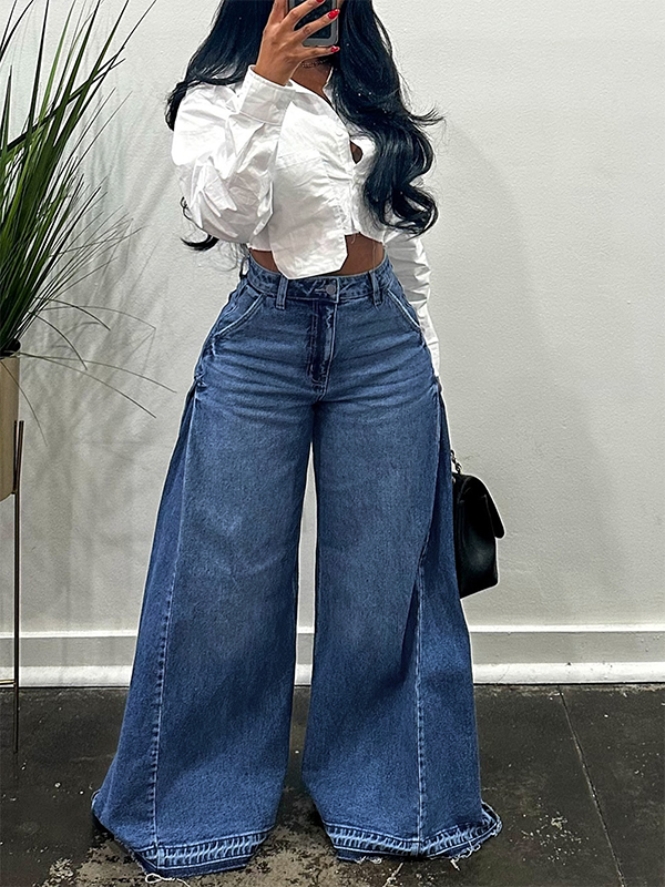 Wide Leg Jeans Medium Wash Blue