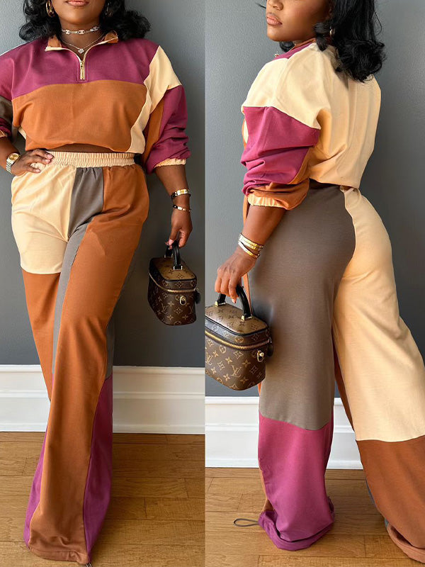 Colorblock Zip Top & Pants Set--Clearance Multicolor