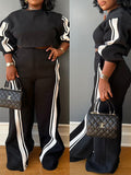 Stripe Sweatshirt & Pants Set Black