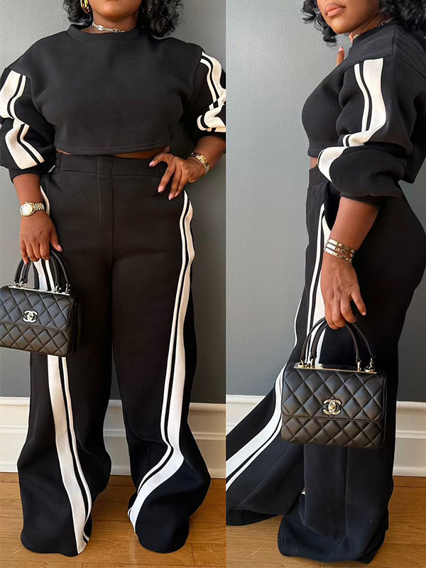 Stripe Sweatshirt & Pants Set Black