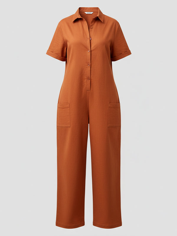 Solid Button-Front Jumpsuit--Clearance