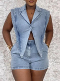 Sleeveless Denim Romper Light Wash Blue