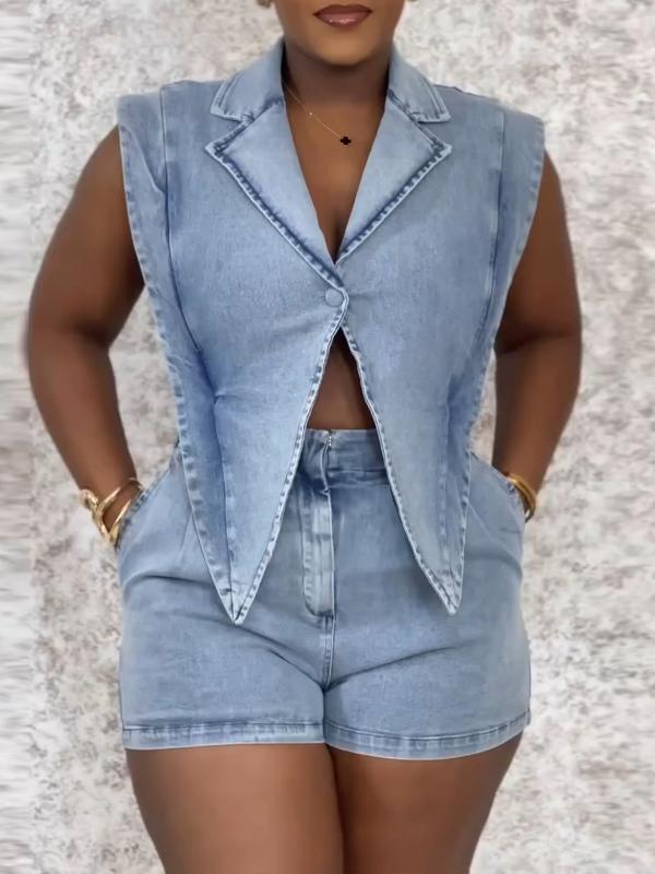 Sleeveless Denim Romper Light Wash Blue