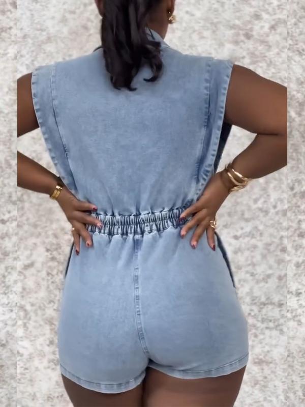 Sleeveless Denim Romper--Clearance