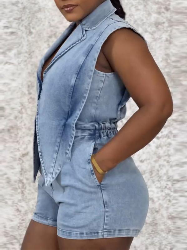 Sleeveless Denim Romper--Clearance
