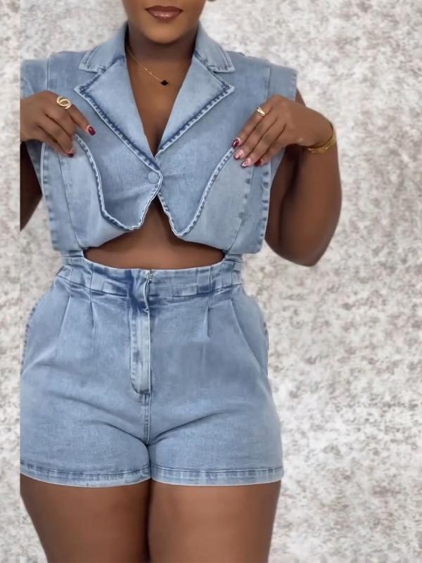 Sleeveless Denim Romper--Clearance