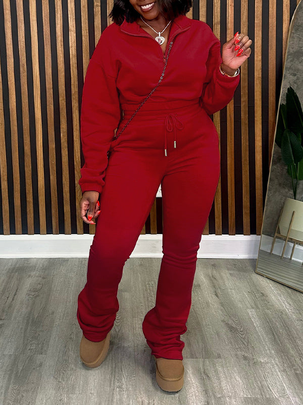 Zip-Front Sweatshirt & Pants Set Red