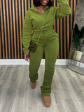 Zip-Front Sweatshirt & Pants Set Green
