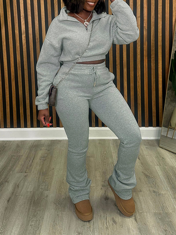 Zip-Front Sweatshirt & Pants Set Gray