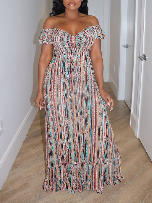 Stripe Off-Shoulder Dress Multicolor