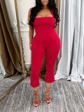 Solid Halter Capri Pants Set Red