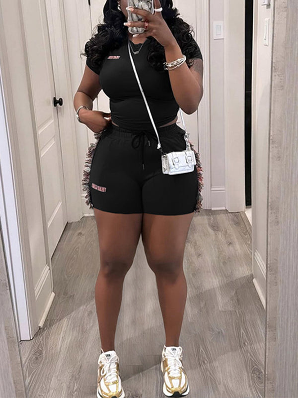 Fringe Combo Shorts Set--Clearance Black L