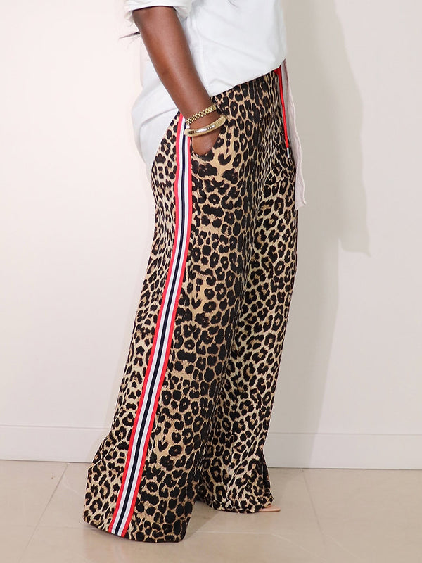 Side-Stripe Leopard Pants--Clearance Brown L