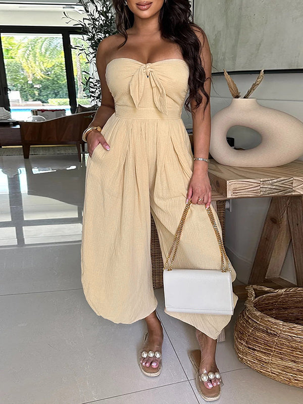 Strapless Tied Jumpsuit Beige