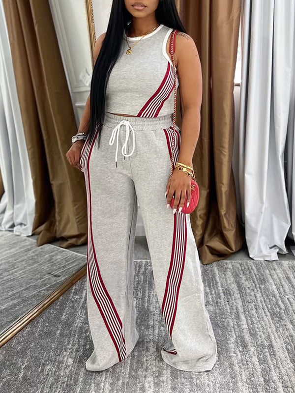 Stripe Tank Top & Pants Set Gray