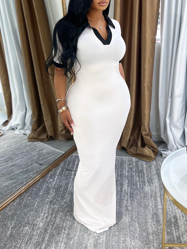 Contrast Polo Dress White