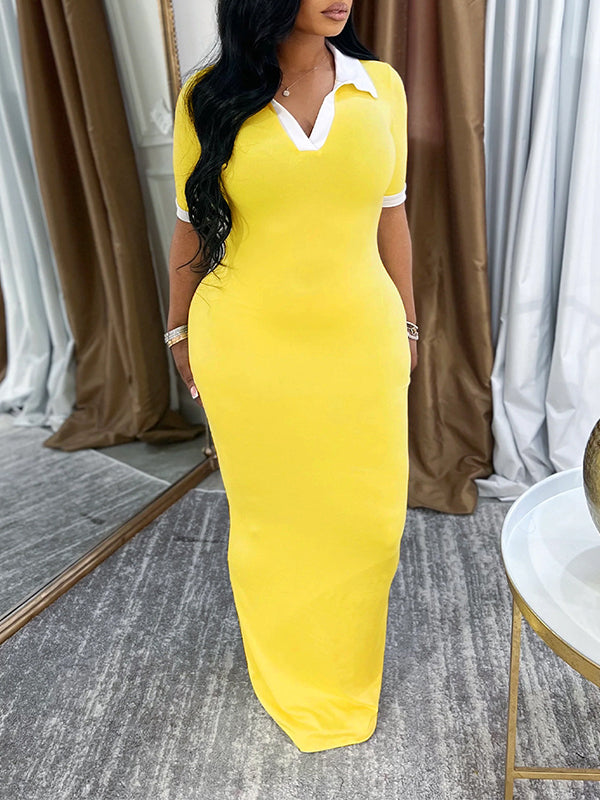 Contrast Polo Dress Yellow