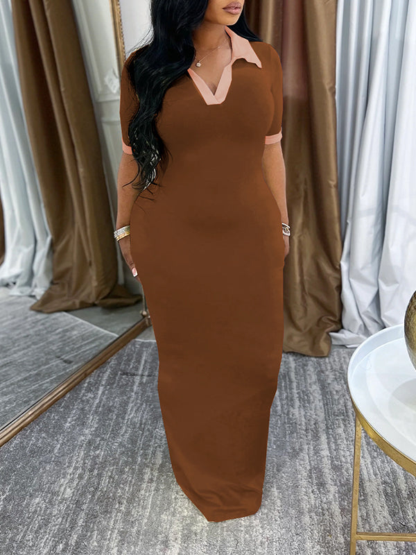 Contrast Polo Dress Brown