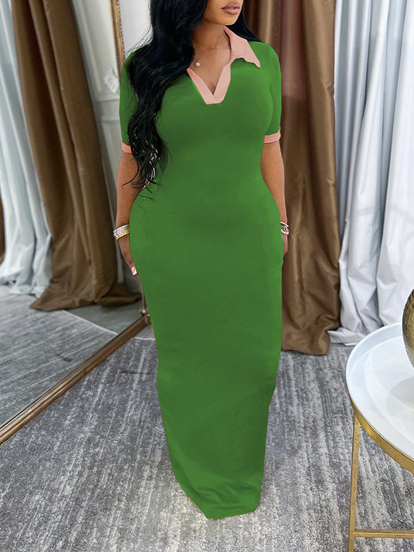 Contrast Polo Dress Green