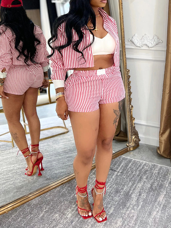 Stripe Shirt & Shorts Set Red