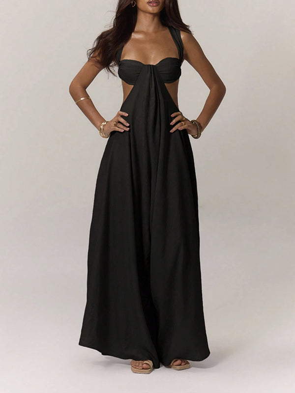 Solid Sleeveless Wide-Leg Jumpsuit Black