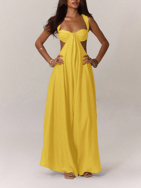 Solid Sleeveless Wide-Leg Jumpsuit Yellow