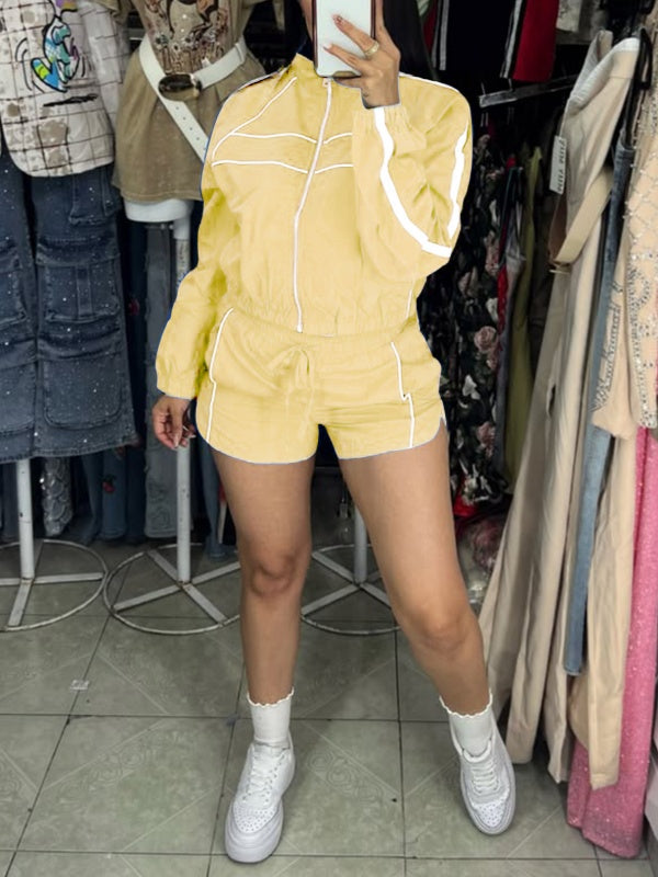 Zip-Front Jacket & Shorts Set Yellow