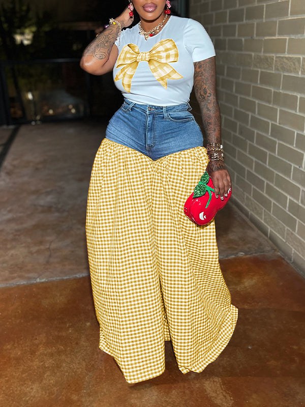 Bowknot Tee & Combo Pants Set Yellow